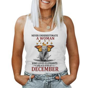 Never Underestimate A Woman Who Loves Elephants December Women Tank Top - Thegiftio UK