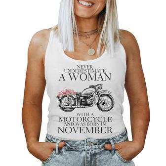 Never Underestimate A Woman With A Motorcycle November Women Tank Top - Seseable