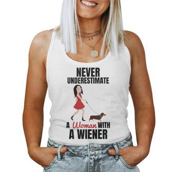 Never Underestimate A Woman With A Wiener Dachshund Women Tank Top - Seseable