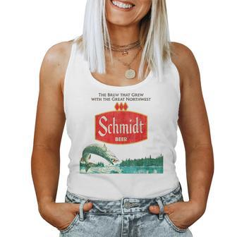 Vintage Schmidt Beer Retro Defunct Fishing Nature Scene Women Tank Top Weekend Graphic - Seseable