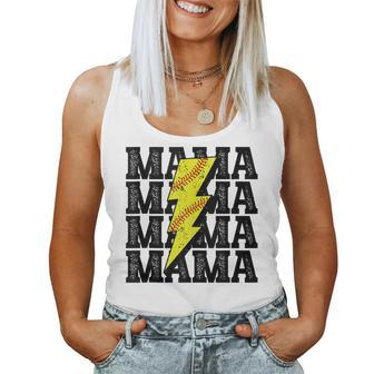 Vintage Softball Mama Distressed Lightning Bolt Mom Women Tank Top | Mazezy CA