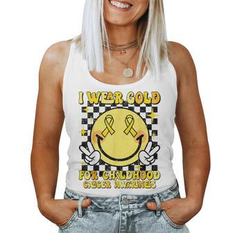 I Wear Gold For Childhood Cancer Awareness Smile Face Groovy Women Tank Top - Monsterry UK