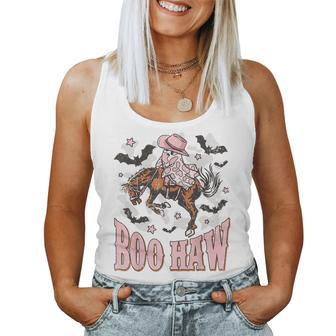 Western Halloween Boo Haw Ghost Cowboy Cowgirl Spooky Women Tank Top | Mazezy