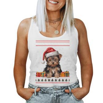 Yorkshire Terrier Dog Santa Hat Ugly Christmas Sweater Women Tank Top - Monsterry