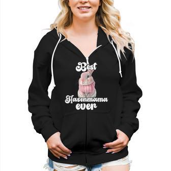 Best Rabbit Mama Ever Retro Winter Rabbit Mum Women Zip Hoodie Casual Graphic Zip Up Hooded Sweatshirt | Mazezy