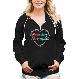 Respiratory Therapist Heart Word Cloud Watercolor Rainbow Women Zip Hoodie | Mazezy