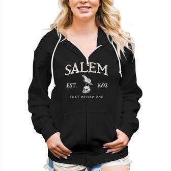 Vintage Salem 1692 They Missed One Witch Crow Bird Halloween Women Zip Hoodie | Mazezy