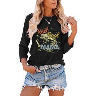 Mothers Day Funny Retro Reel Cool Mama Fishing Lover Gift For Women Women Baseball Tee Raglan Graphic Shirt | Mazezy