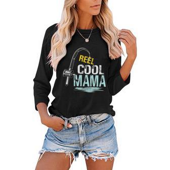 Reel Cool Mama Fishing Fisherman Funny Retro Gift For Women Women Baseball Tee Raglan Graphic Shirt | Mazezy