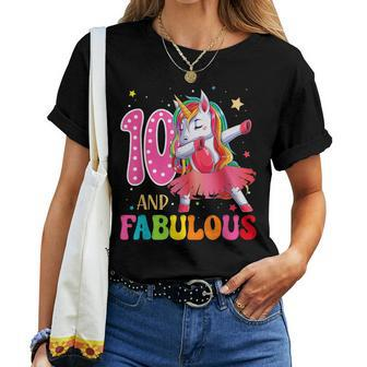10 Years Old Fabulous Dabbing Unicorn Girls 10Th Birthday Women T-shirt | Mazezy