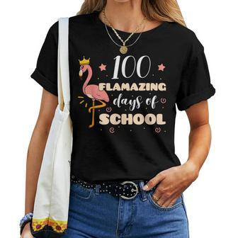 100 Flamazing Days Of School Flamingo Girl Student Teacher Women T-shirt | Mazezy