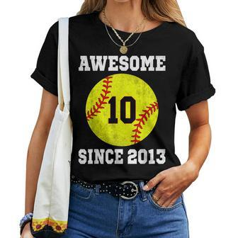 10Th Birthday Girl Softball Lover 10 Years Old Vintage Women T-shirt - Seseable