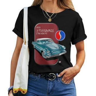 1955 Studebaker President Classic Car Graphic Women T-shirt | Mazezy