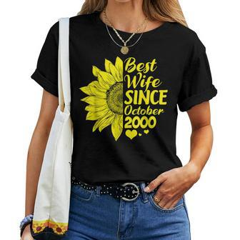 19Th Wedding Anniversary Sunflower Wife October 2000 Gift Women T-shirt Casual Daily Crewneck Short Sleeve Graphic Basic Unisex Tee