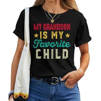 My Grandson Is My Favorite Child Funny Grandpa Grandma Women T-shirt Casual Daily Crewneck Short Sleeve Graphic Basic Unisex Tee