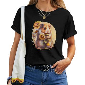 Cute Sunflower Hamster Floral Pet Hamster Lover  Women T-shirt Casual Daily Crewneck Short Sleeve Graphic Basic Unisex Tee
