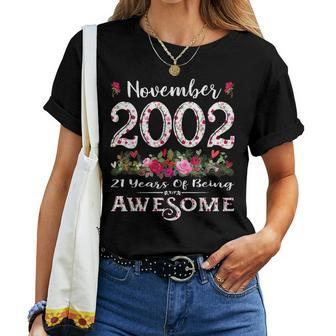 21 Year Old Born In November 2002 Bday Floral 21St Birthday Women T-shirt | Mazezy
