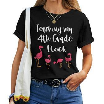 4Th Grade Teacher Back To School Flamingo Flock T Women T-shirt | Mazezy