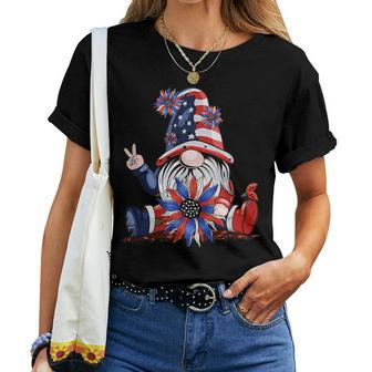 4Th Of July American Flag Patriotic Gnome With Sunflower Women T-shirt | Mazezy