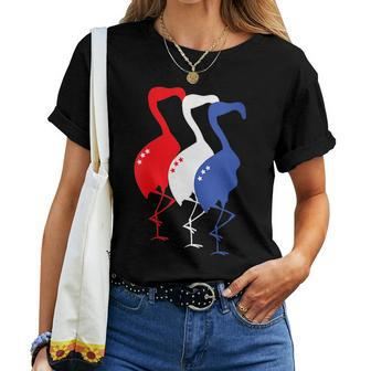 4Th Of July Flamingo American Flag Usa Women T-shirt | Mazezy