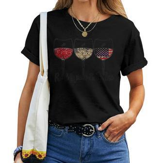 4Th Of July Red White Blue Wine Fourth Of July Usa Flag Women T-shirt | Mazezy
