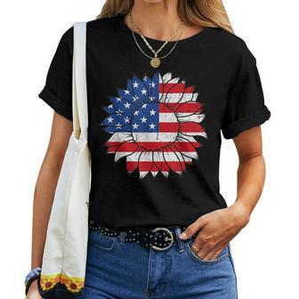 4Th Of July Sunflower Flag Usa American Patriotic Women T-shirt | Mazezy