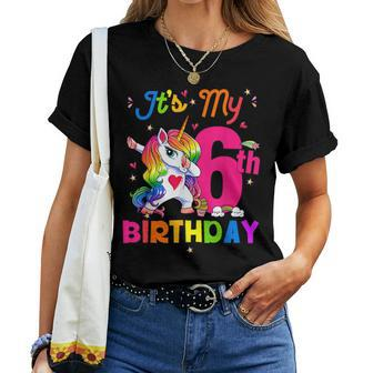 6 Years Old Unicorn It's My 6Th Birthday Girl Party Women T-shirt - Monsterry