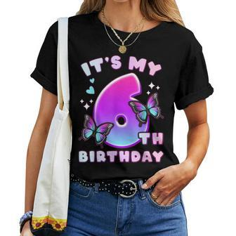 6Th Birthday Girl 6 Years Butterflies And Number 6 Women T-shirt - Monsterry CA