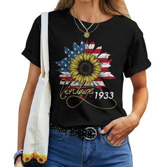 87Th Birthday Sunflower Vintage Born In 1933 American Flag Women T-shirt | Mazezy