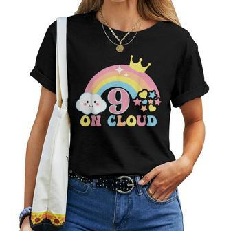 9Th Birthday Girl 9 Yrs Old Rainbow On Cloud Nine Women T-shirt - Monsterry DE