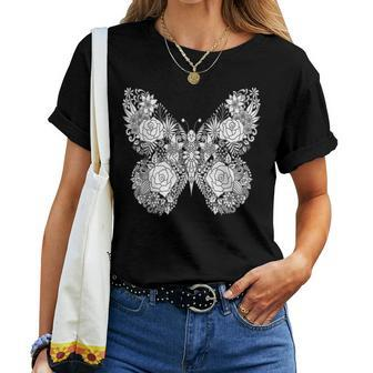 Adult Coloring Book Floral Butterfly Colored Women T-shirt | Mazezy
