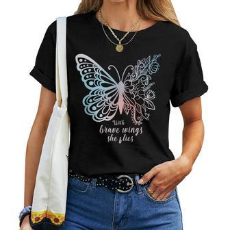Affirmation Butterfly Girls With Brave Wings She Flies Women T-shirt | Mazezy