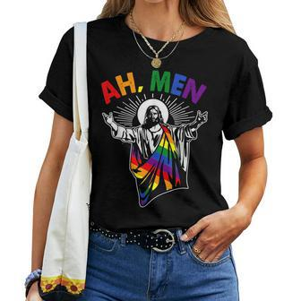 Ah Lgbt Gay Pride Jesus Rainbow Flag Christian Women T-shirt - Thegiftio UK