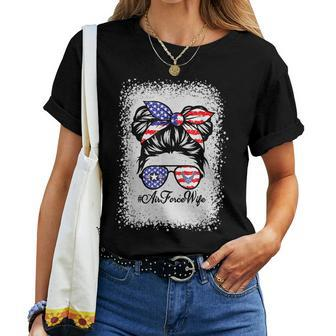 Air Force Wife Messy Bun Sunglasses Military Valentine Day Women T-shirt | Mazezy