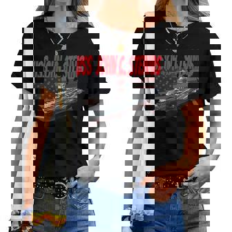 Aircraft Carrier Uss John C Stennis Cvn-74 Grandpa Dad Son Women T-shirt Crewneck Short Sleeve Graphic - Thegiftio