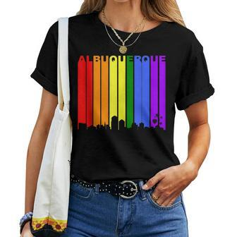 Albuquerque New Mexico Lgbtq Gay Pride Rainbow Skyline Women T-shirt Crewneck | Mazezy