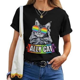 Ally Cat Straight Lgbt Supporter Gay Pride Ally Rainbow Women T-shirt | Mazezy