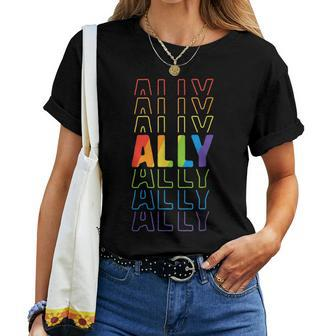 Ally Lgbt Pride Rainbow Flag Parade Ally March Mom Women Women T-shirt | Mazezy