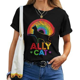 Allycat Lgbt Cat With Ally Pride Rainbow Women T-shirt - Seseable