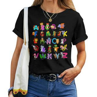 Alphabet Animal Abcs Learning Kindergarten School Teacher Women T-shirt - Seseable