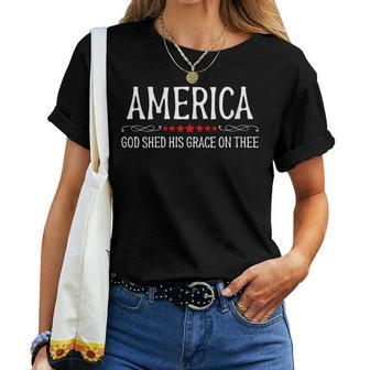 America God Shed His Grace On Thee Patriotic Us Flag  Women T-shirt Casual Daily Crewneck Short Sleeve Graphic Basic Unisex Tee