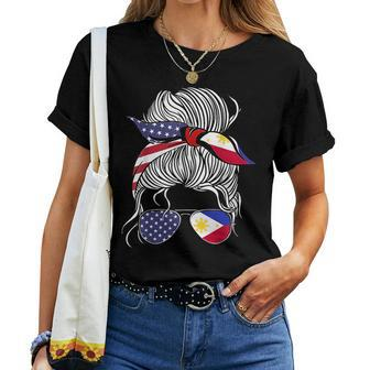 American Filipina Patriot Flag Women Girl Philippines Grown Women T-shirt Short Sleeve Graphic - Monsterry