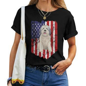 American Flag Polish Lowland Sheepdog 4Th Of July Usa Women T-shirt | Mazezy