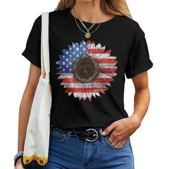 American Flag Sunflower Graphic 4Th Of July Independence Day Women T-shirt | Mazezy UK