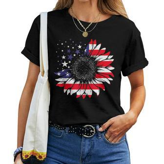 American Flag Sunflower Red White Blue Tie Dye 4Th Of July Women T-shirt | Mazezy