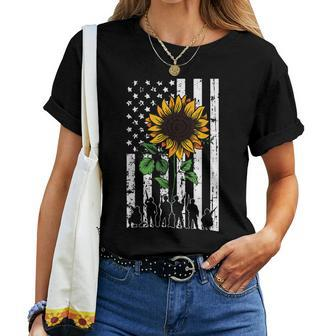 American Flag Sunflower Us Military Veteran Patriotic Women T-shirt | Mazezy