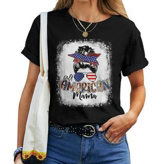 All American Mama Proud Mom Messy Bun Patriotic 4Th Of July Women T-shirt | Mazezy