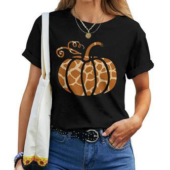 Animal Print Giraffe Print Pumpkin Fall Halloween Party Halloween Women T-shirt | Mazezy