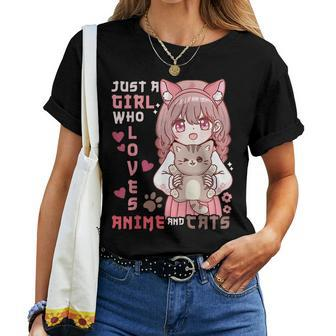 Anime Cat Girl Just A Girl Who Loves Anime And Cats Women T-shirt Short Sleeve Graphic - Monsterry AU