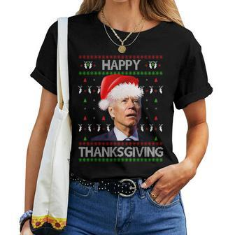 Anti Biden Happy Thanksgiving Day Ugly Christmas Sweater Women T-shirt | Mazezy AU
